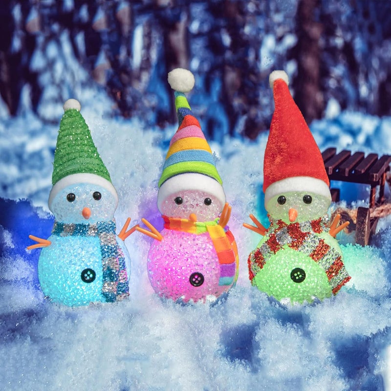 YAKii Christmas Decorations 7.3'' LED Snowmen Lamp Color Changing with Colorful Hat & Scarf Christmas Snowman Desk Centerpiece Decoration for Battery Operated Indoor Home Holiday Decor,Set of 3 - Image 1